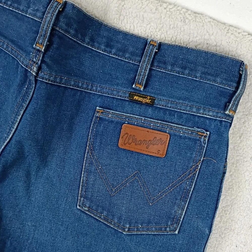 Vintage Wrangler 945DEN Jeans Men 38x30 Blue Denim USA Made Straight Leg Utility